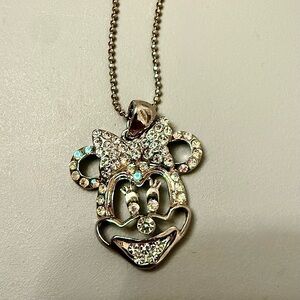 Minnie Mouse Crystal Stud Silver Tone Official Disney Rhinestone Bling Necklace